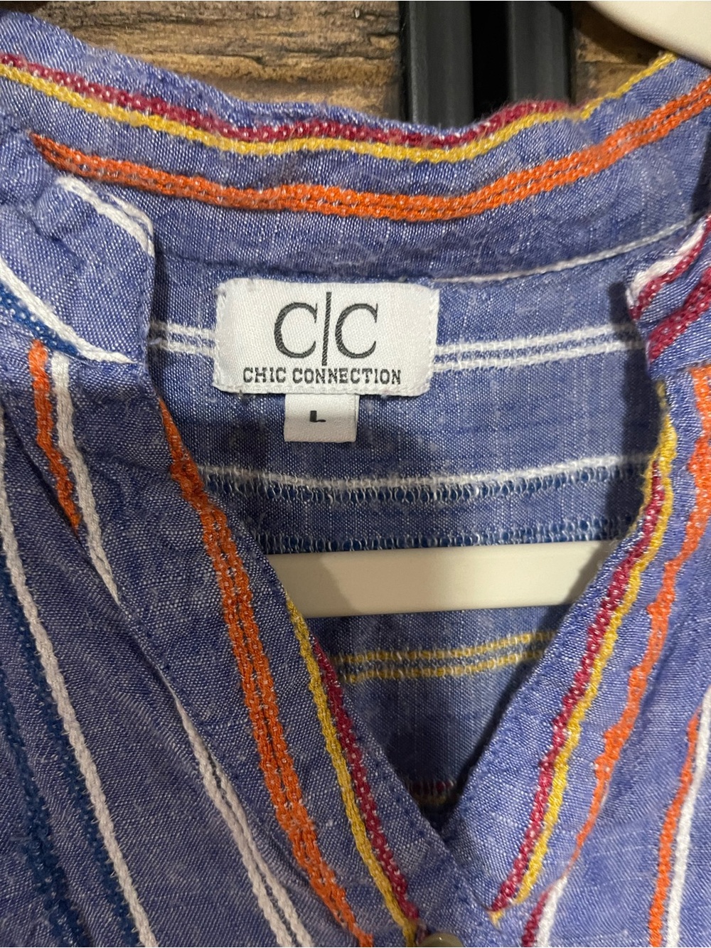 Chic Connection Striped Blue Button-Up Top